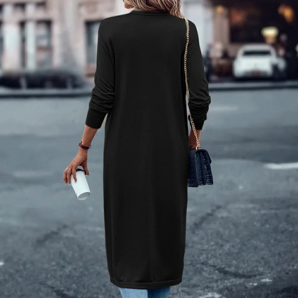 Black Casual Womens Solid Open Front Cardigan